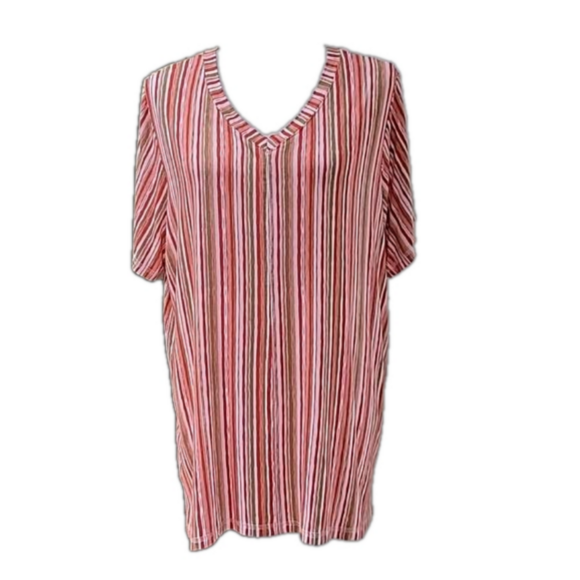 Lee Verticle Striped Short Sleeve V-Neck T-Shirt Size 1X EUC - Picture 1 of 7